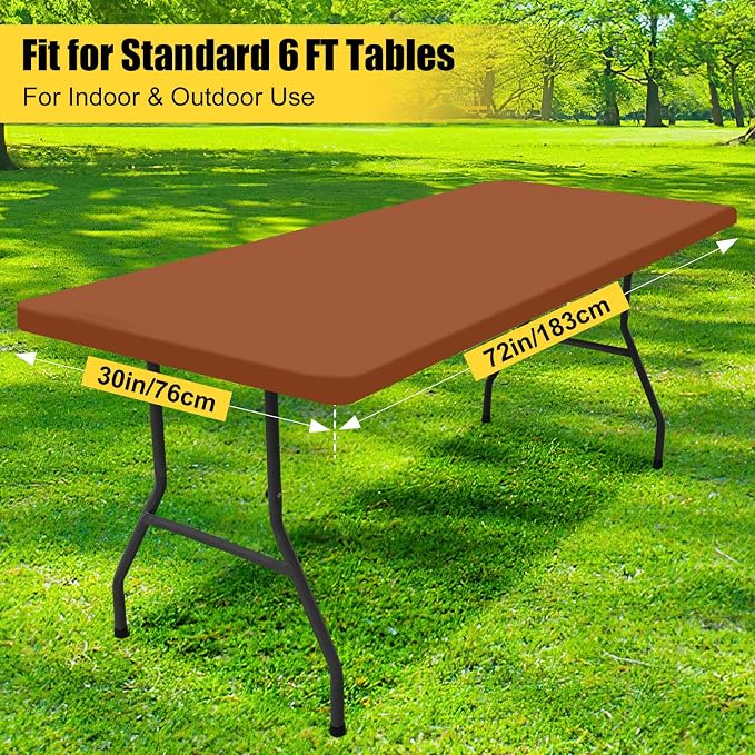 Smiry 6 Pack Rectangle Picnic Table Cloth, Waterproof Elastic Fitted Tablecloths, Washable Polyester Rectangular Patio Table Cover for Camping, Indoor and Outdoor (Terracotta, 30"x72")