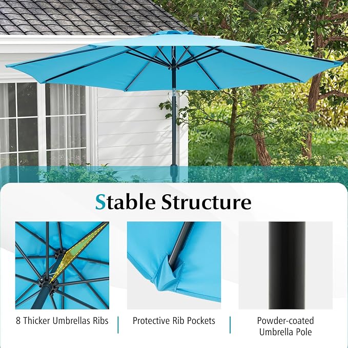 Giantex 10ft Outdoor Patio Umbrella, Market Table Umbrella with Tilt Adjustment and Crank, 180G Polyester, Garden Canopy for Deck Backyard Pool Indoor Outdoor (Blue)