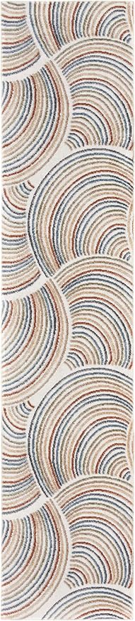 Nourison Home Astra Machine Washable Ivory Multicolor 2'2" x 12' Area Rug - Easy Clean, Non Shedding, Bed Room, Living Room, Dining Room, Kitchen (12' Runner)