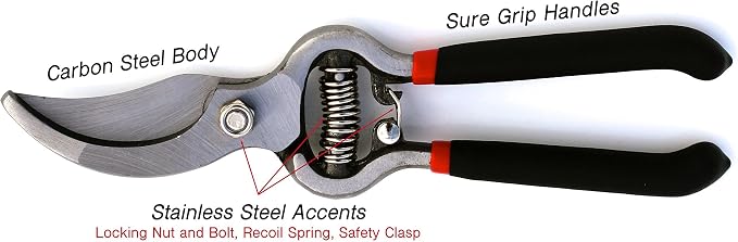 Garden Guru Classic Bypass Pruning Shears Clippers – Heavy Duty Forged Steel Garden Pruners – Safety Lock – Non Slip Comfort Grips – Cuts up to 1” – Professional Bypass Pruners for Gardening (2 Pack)