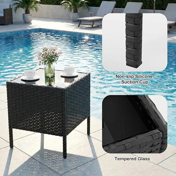 GarveeHome 3-Piece Patio Bistro Set, PE Rattan Outdoor Conversation Furniture with 2 Cushioned Chairs & Coffee Table, Weather-Resistant for Backyard, Balcony, Porch (Beige Cushion)