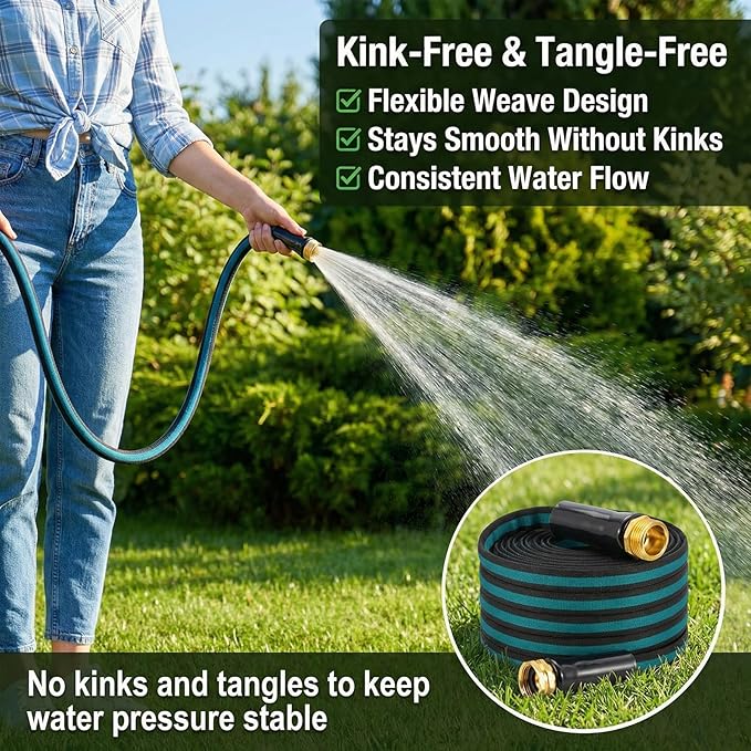 25FT Lightweight Garden Hose – Kink-Resistant, Flexible, High-Pressure Hose for Outdoor Watering, Lawn Care, Garden, and Car Cleaning