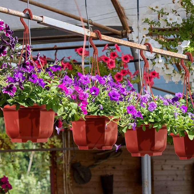 Roshtia 50 Pcs 6.7 Inch Plastic Hanging Plant Pots with Hooks Flower Pots Baskets Outdoor Hanging Nursery Planter Holder for Home Garden Balcony Porch(Brown)