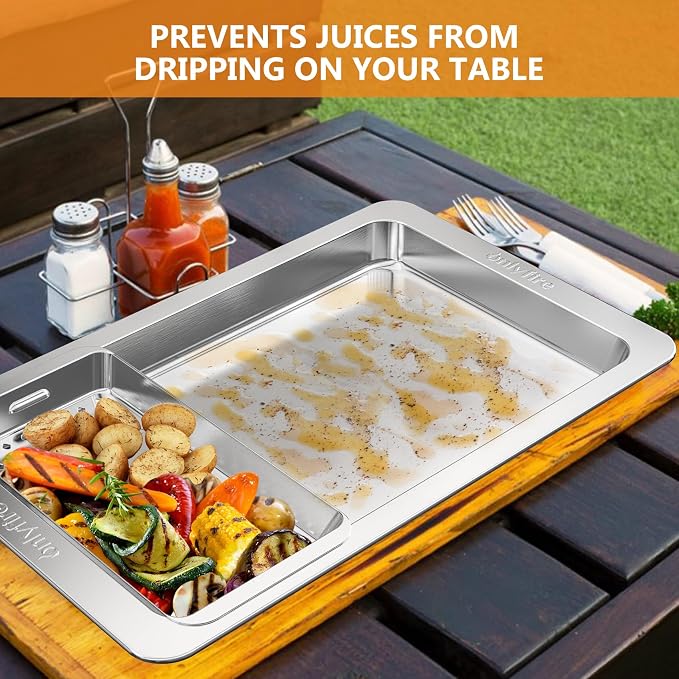 Onlyfire Grill Basket Set, 5PCS Stainless Steel Grill Pan - Include 3 Grilling Baskets, a Serving Tray and Removable Handle, Great for Grilling Fish, Meat, Veggies