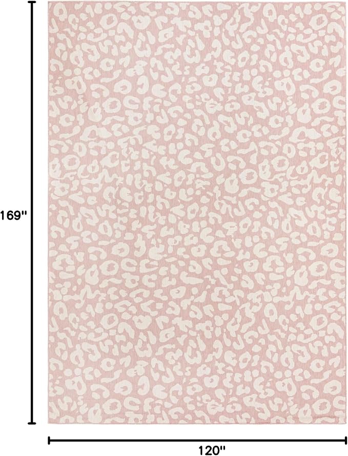 Unique Loom Outdoor Safari Collection Area Rug - Leopard (10' x 14' 1" Rectangle, Pink Ivory/ Ivory)