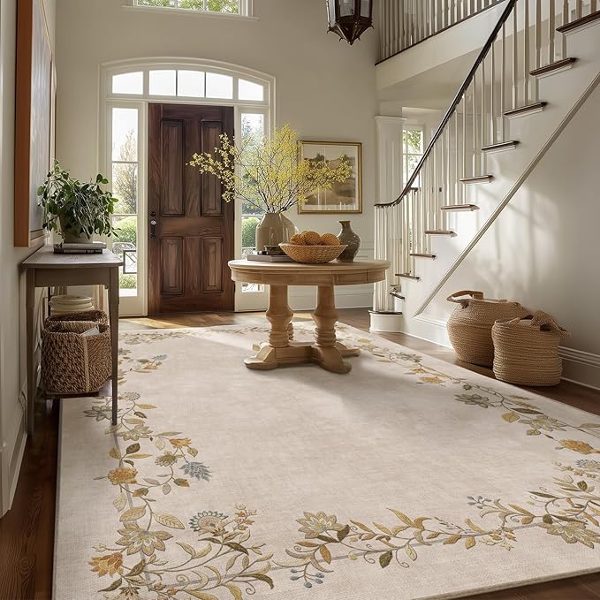 8x10 Area Rugs for Living Room: Washable Bedroom Rug Stain Resistant Non Slip Low Pile Ultra Soft Faux Wool Lightweight Large Rugs for Dining Room Kitchen Farmhouse Entryway Home Office Indoor