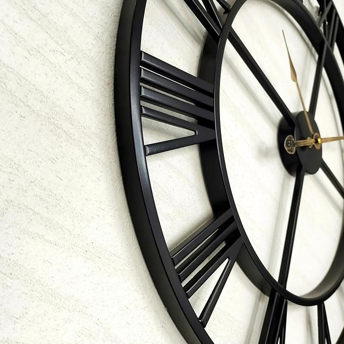 Outdoor Clocks for Patio – 18 in Large Farmhouse Black Metal Outdoor Wall Clock Silent Battery Operated – Vintage Industrial Retro Skeleton Outside Clock for Pool Area, Garden, Backyard, Porch