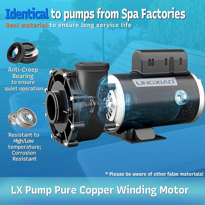SPA Pump, 4HP Hot Tub Pump - 2 Speed LX SPA Pumps Motor 220-240V, 2" Port, 56 Frame (Model: 56WUA400-II)