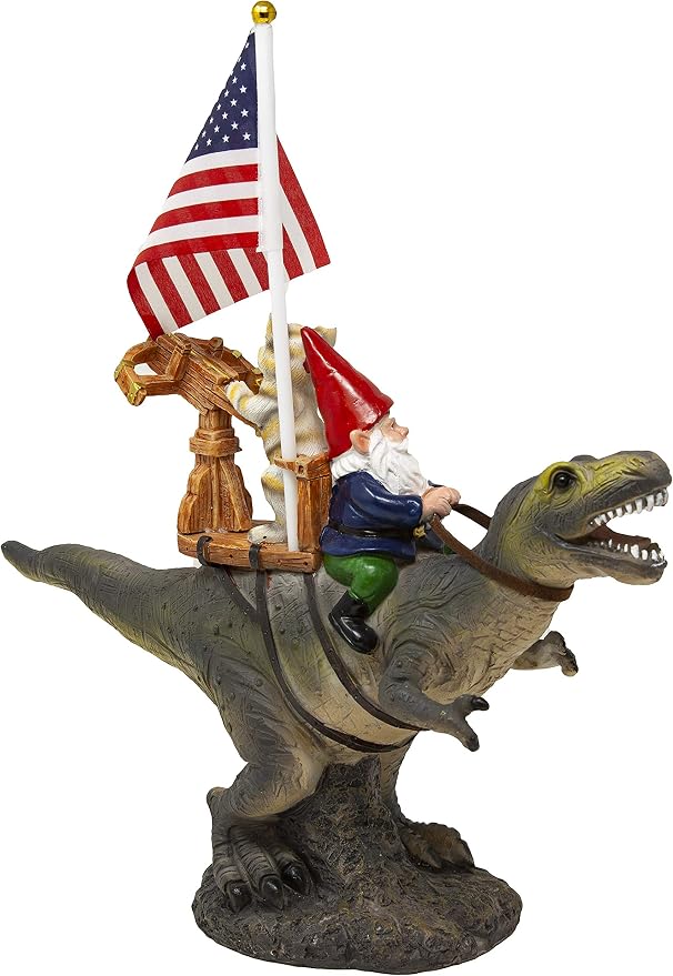 Funny Guy Mugs Garden Gnome Statue - T-Rex Fellowship - Indoor/Outdoor Garden Gnome Sculpture for Patio, Yard or Lawn - Funny Garden Statues