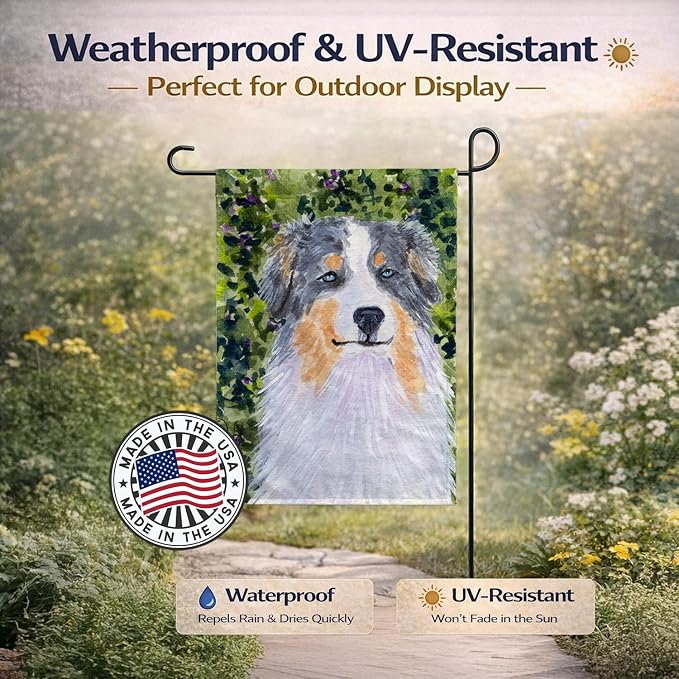 Caroline's Treasures SS8731GF Australian Shepherd Garden Flag Mailbox Flag Decorative Yard Flag Banner Outside Patio Artwork Yard Flower Beds, Garden Size, Multicolor