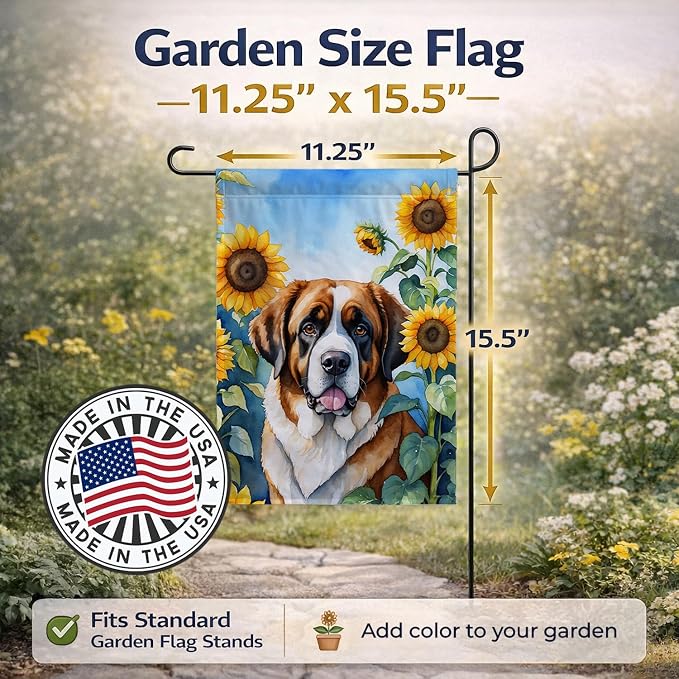Caroline's Treasures DAC6151GF Saint Bernard in Sunflowers Garden Flag Mailbox Flag Decorative Yard Flag Banner Outside Patio Artwork Yard Flower Beds, Garden Size, Multicolor
