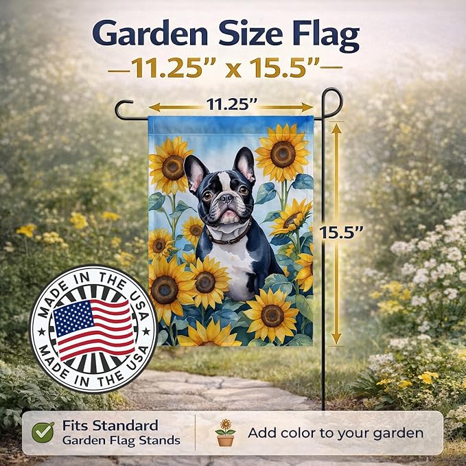 Caroline's Treasures DAC6082GF French Bulldog in Sunflowers Garden Flag Mailbox Flag Decorative Yard Flag Banner Outside Patio Artwork Yard Flower Beds, Garden Size, Multicolor