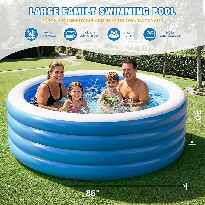 Inflatable Pool for Adults, 80"X30" Large Inflatable Pool, Full Sized Blow Up Pools, Deep Round Thickened Family Inflatable Swimming Pools for Outdoor, Backyard