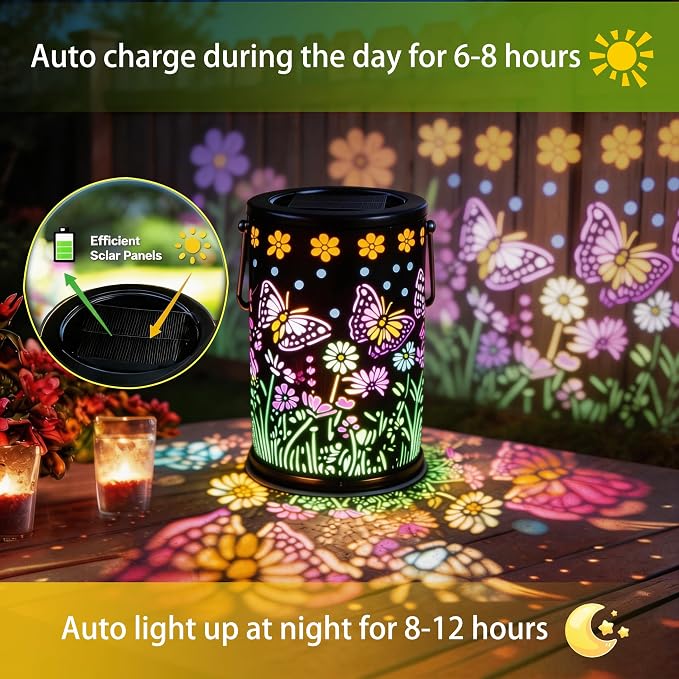 Solar Lanterns Outdoor Waterproof Solar Lights Outdoor Butterfly Gifts for Mother's Day Women Mom Grandma, Metal Hanging Solar Lights Garden Decor for Patio, Yard, Lawn, Porch, Backyard