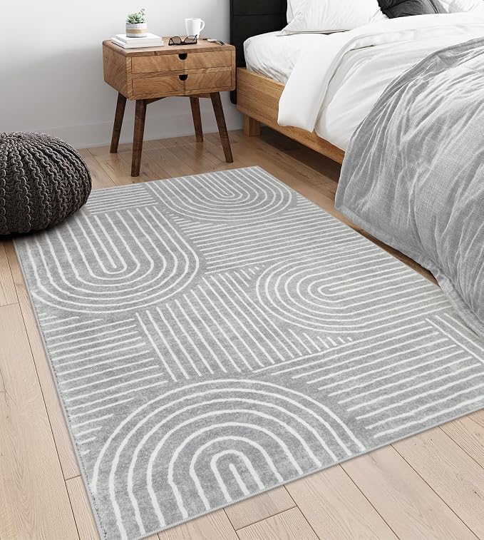Lahome Abstract Washable Grey Rugs, Soft 4x6 Rugs for Bedroom Entryway | Non-Slip Ultra-Thin Living Room Rugs Modern Throw Carpet for Nursery Kitchen Darrell (4'x6', Gray)