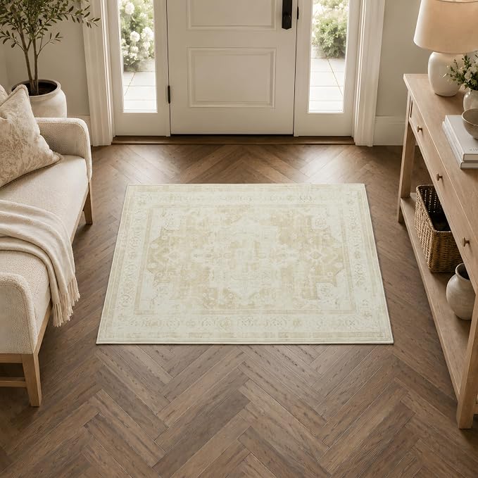 2x3 Area Rug Washable Vintage: Non Slip Throw Rugs for Entryway | Indoor Door Mat for Kitchen Soft Low Pile Thin Small Carpet for Hallway Bedroom Dining Room Home Office Decor