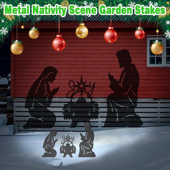 3Pack Metal Nativity Scene Silhouette Outdoor,Christmas Decorations Nativity Set Garden Stake for Outside,Holy Family Yard Deco