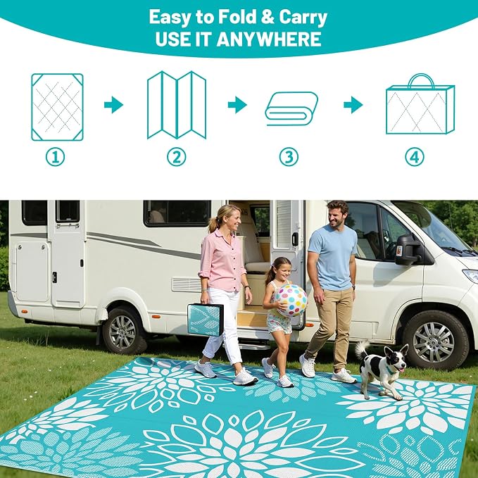 HEBE Waterproof Outdoor Rug 8x10 for Patios, Floral Reversible Plastic Straw Rug Patio Mat, Indoor Outdoor Carpet RV Mat Camping Rug for Deck, Camper, Porch, Balcony, Backyard, Picnic