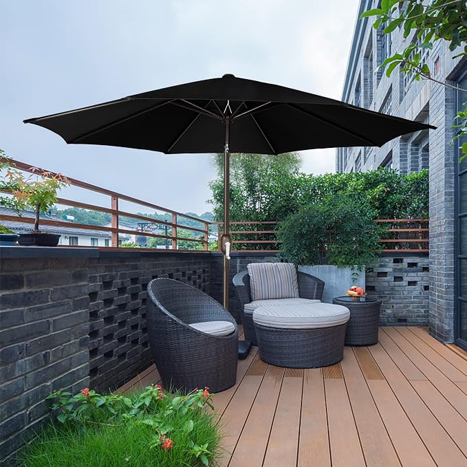 Blissun 9' Outdoor Patio Umbrella, Outdoor Table Umbrella, Yard Umbrella, Market Umbrella with 8 Sturdy Ribs, Push Button Tilt and Crank