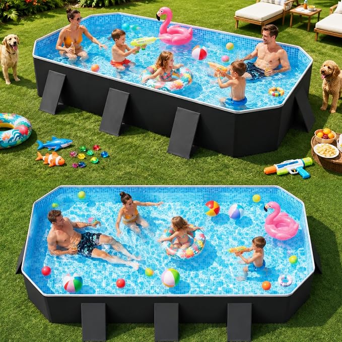Japard Foldable Non-Inflatable Pool Large 115" Reinforced Walls Charcoal | Kiddie Family Swimming Baby Toddler 20 Inch Deep with Reinforced Sidewalls for Backyard Blue Green Charcoal Gray