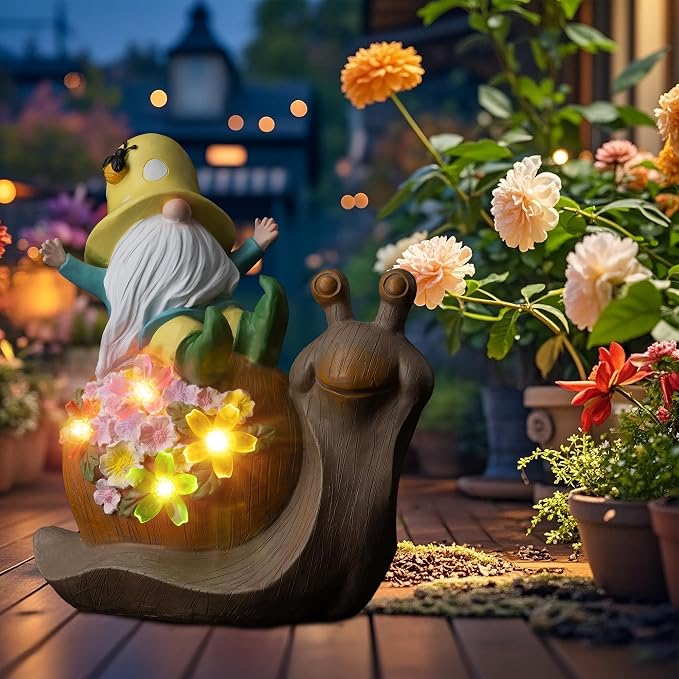 Etlemonde Solar Gnome Snail Statue, Garden Decor