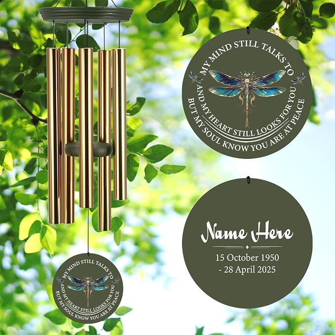 ASTARIN Personalized Wind Chimes, Memorial Wind Chimes, Dragonfly Custom Name Sympathy Gifts Windchime for Loss of Loved One, Condolences 30in/36in Wind Chime for Loss of Loved Ones(Produced in Texas)