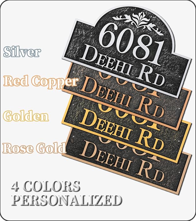 Address Sign Large LAWN MOUNTED - 12'' x 6.4'' Personalized Address Plaque,House Number Sign Plate for Yard,Lawn,Ground,Garden,Drive Way,House Address Numbers for Outside with 2 Metal Stakes