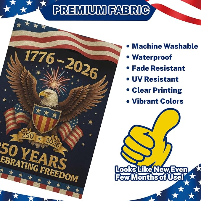 250 Anniversary Usa Garden Flags for Outside, 250 Anniversary USA Flag 1776-2026 Commemorative Patriotic Yard Sign Outdoor Banner Yard Sign 4th of July Decorations Double Sided Waterproof 250 Year American Flag 12x18 Inch
