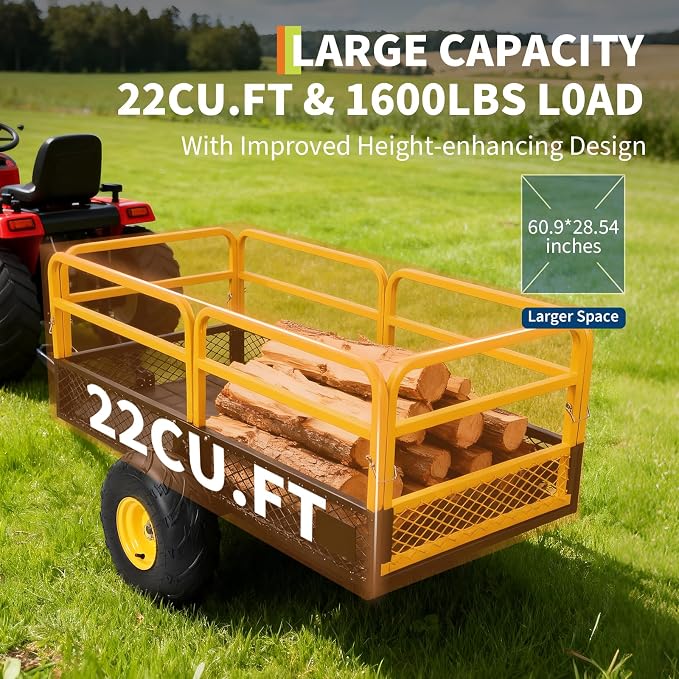 Garvee ATV UTV Trailer Tow Behind Dump Cart, 1600Lbs 22 Cubic Feet, Heavy Duty Yard Garden Trailer Pull Behind Dump Trailer for Lawn Mower Tractor | 1600Lbs 22 Cubic Feet, Heavy Duty Yard Garden Trailer Pull Behind Dump Trailer for Lawn Mower Tractor
