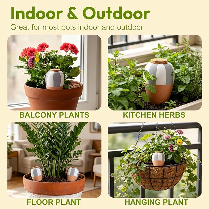 4 Pack Terracotta Watering Spikes, Plant Watering Devices Wine Bottle Automatic Plant Self Watering Spikes for Vacations, Clay Self-Watering Stakes for Indoor Outdoor Plants