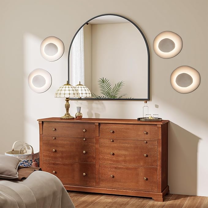 Wide Arched Wall Mirror, 38 x 40 inch Arch Bathroom Mirror Black | Wall Mounted Bathroom Vanity Mirror with Arch Metal Frame, Modern Room Decor for Bedroom, Entryway, Hanging or Leaning