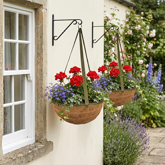 15 Inch Handmade Coco Fiber Hanging Basket 2 Pack - Hanging Planter for Outdoor Plants - Natural Boho Rustic Coconut Coir Oversize Decorative Flower Pot Holder for Porch Patio Balcony Garden