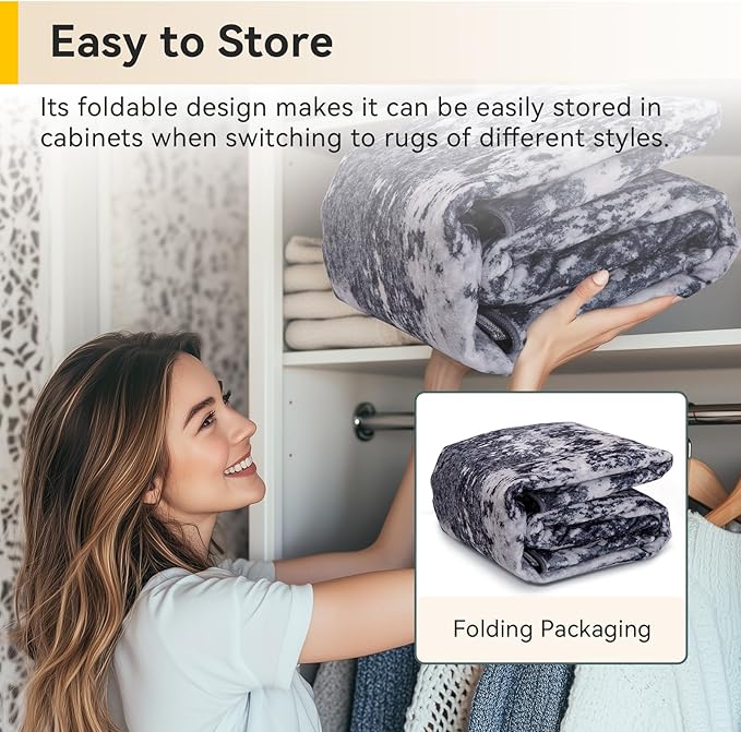 RELEANY Washable Square 8'x8' Area Rug for Living Room Black White | Carpet for Bedroom, Kitchen, Office, Hallway and Entryway, Printed Pattern, Non‑Slip, Soft, Stain‑Resistant, Easy to Clean