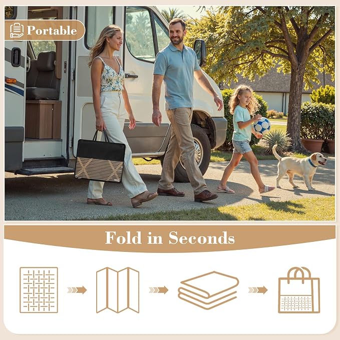 Lahome Outdoor Rug 8x10 Patio Waterproof, Plastic Straw Reversible Rv Outdoor Rugs for Camping, Large Indoor Outdoor Carpet for Porch Deck Backyard Camper Picnic, Brown 8'x10'