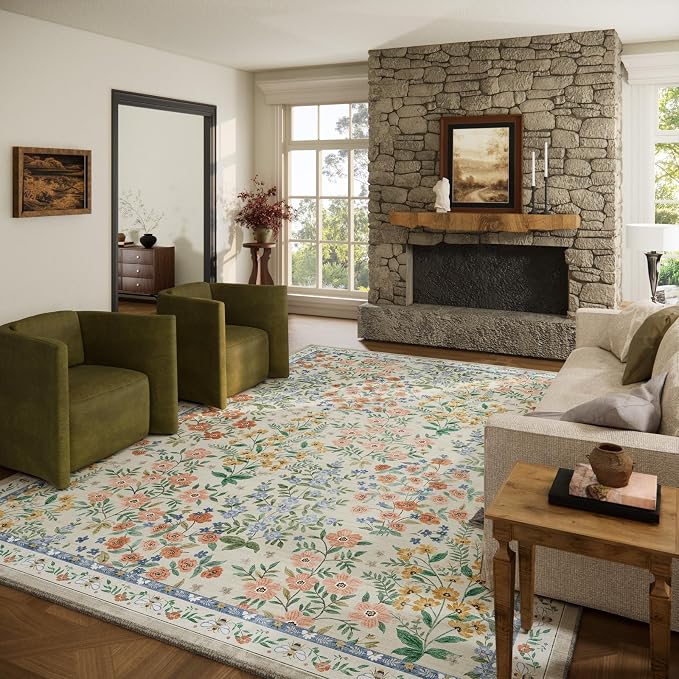 10x14 Area Rugs Living Room: Washable Rug Non Slip Stain Resistant Low Pile Faux Wool Ultra Soft Lightweight Indoor Large Rugs for Bedroom Nursery Dining Room Under Table Rug Home Office Farmhouse