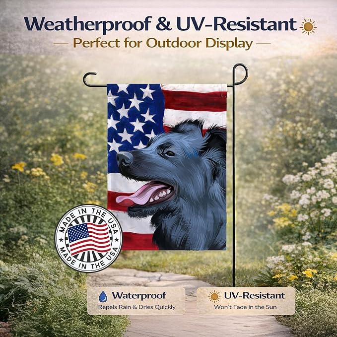 Caroline's Treasures CK6497GF Croatian Sheepdog Dog American Flag Garden Flag Mailbox Flag Decorative Yard Flag Banner Outside Patio Artwork Yard Flower Beds, Garden Size, Multicolor