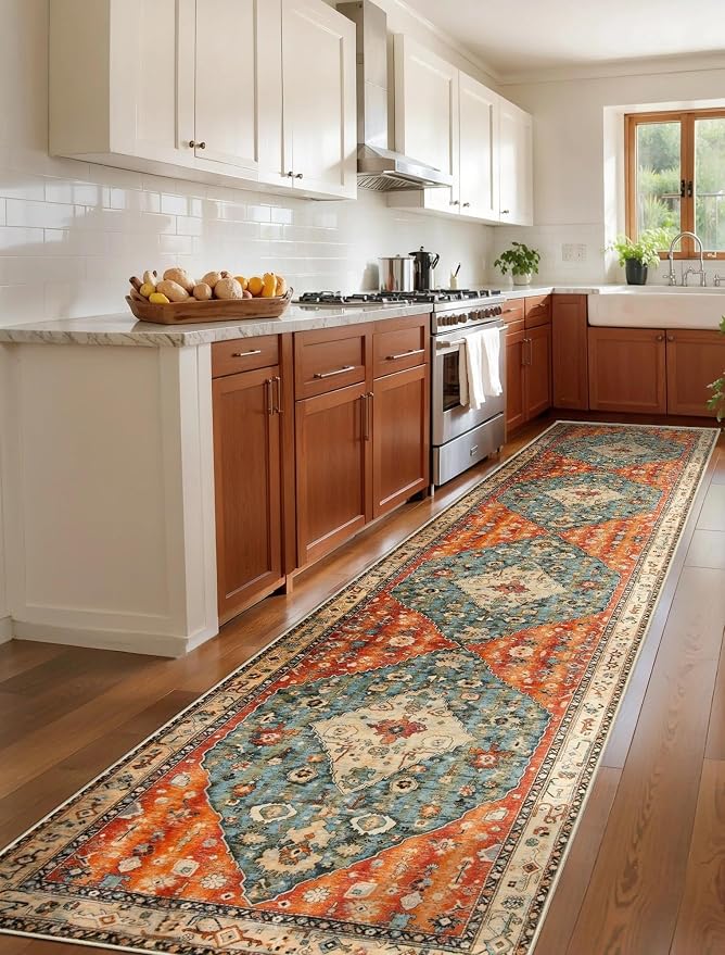 SERISSA 3x12 Washable Non Slip Boho Runner Rug for Hallway | Ultra Soft Vintage Oriental Carpet Low-Pile Tribal Floor Carpet for Stair Kitchen Bedroom Bathroom Laundry Room