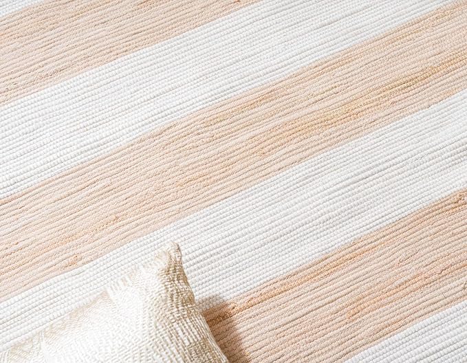 Unique Loom Chindi Rag Collection Area Rug - Striped (4' 1" x 6' 1" Rectangle, Beige/ Ivory)