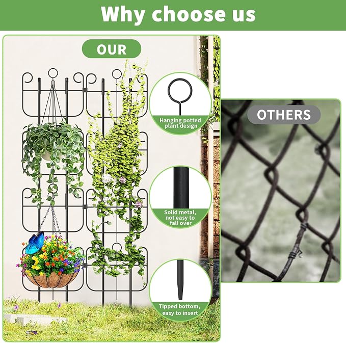 Garden Trellis for Climbing Plants Outdoor, Expandable Heavy-Duty Metal Trellis for Tall Plants, Flowers Vine Ivy, Sturdy Houseplant Pothos Plant Climber Support