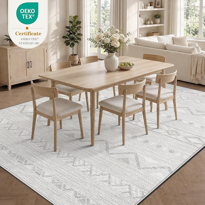 Zomfy Living Room Rug 5x7 Area Rugs Washable Rug(Grey, 5'x7') | Geometric Boho Modern Rugs Neutral Non Slip Soft Carpet Low Pile No Shedding Print Rug for Bedroom Dining Room Home Office
