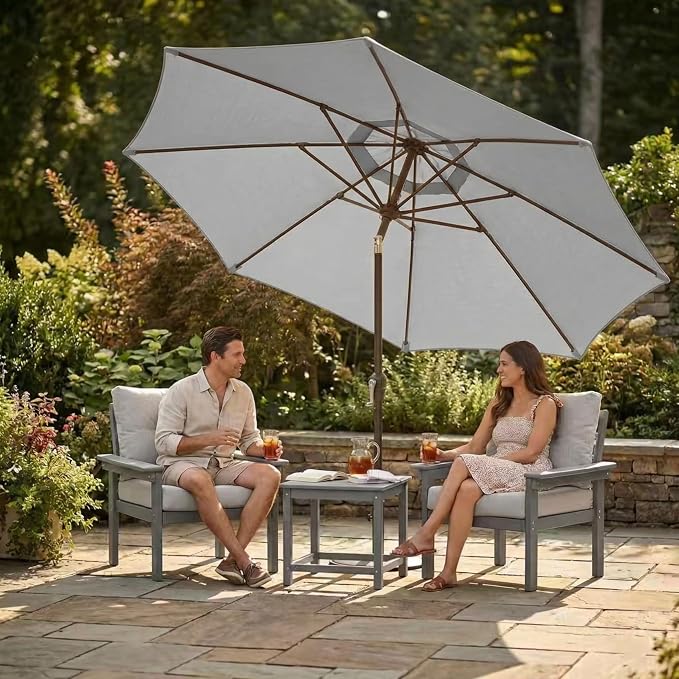 Kingdura 10FT Outdoor Patio Umbrella, Round Market Table Umbrella with Push‑Button Tilt and Crank Lift, 8 Sturdy Metal Ribs, UV50+ Protection Canopy for Backyard, Lawn, Deck, Poolside, Garden (Light grey)