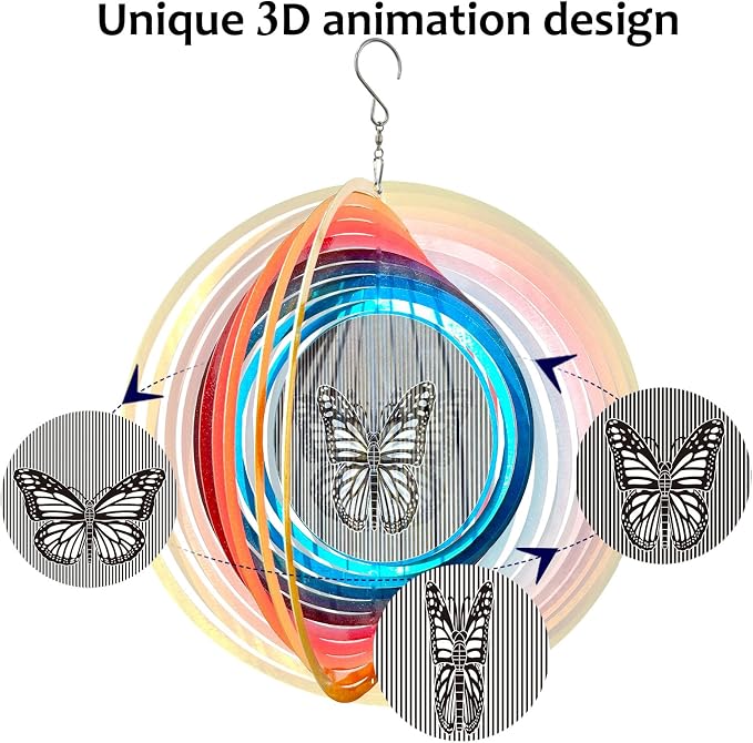 Aoedelyart Wind Spinner Creates a Fluttering Butterfly 3D Animations Effect,Wind Spinners Ouddoor Butterfly Gift for Women/Grandma/Mom/Wife,12inch Mandala Wind Spinner Hanging Garden Yard Art Decor