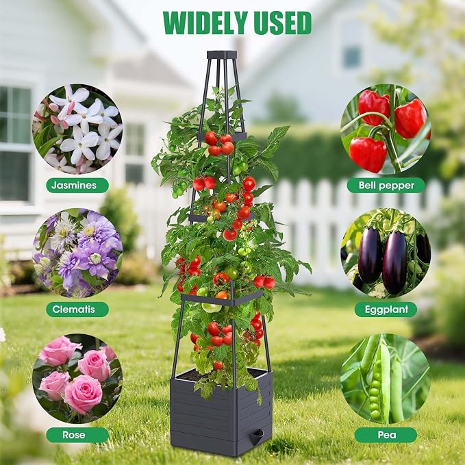 2-Pack Tomato Planter with Trellis, 57" Self-Watering Raised Garden Bed Planter Box, Tomato Cages for Indoor & Outdoor Climbing Plants, Vines, Vegetables, and Flowers (57x9.8x9.8IN)