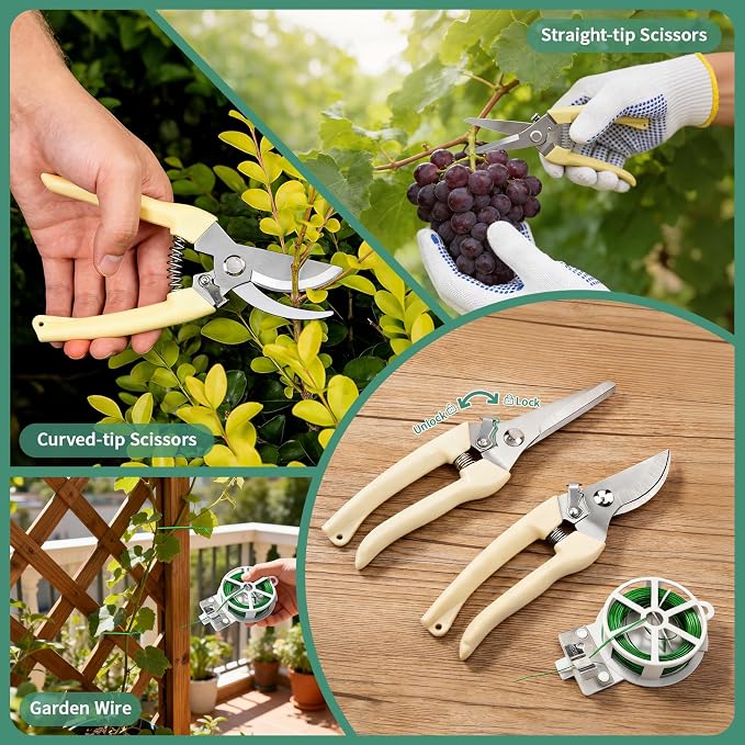 Gardening Tools, Garden Hand Tools for Gardening, with Non-Slip Rubber Grip, Gloves & Storage Tote Bag, 10Pcs Gardening Accessories Set Kit Gifts for Men Women