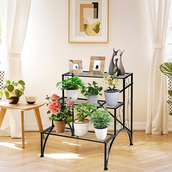 Giantex 3 Tiers Metal Plant Stand, Ladder Flower Pots Outdoor w/ 132 lbs Capacity, Heavy Duty Garden Display Shelf Flower Pot Holder Utility Storage Organizer Rack for Indoor Home Garden Patio Balcony