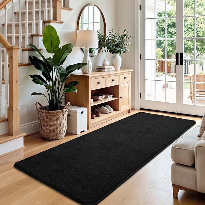 Keeko 2x6 Area Rugs for Living Room,Soft Washable Memory Foam Bedroom Rug | Indoor Throw Rug Low Pile Minimalist Non Slip Carpet for Kids Nursery Classroom Dorm Room Home Decor Black