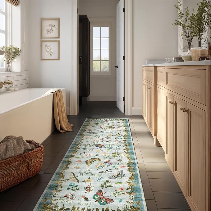 Machine Washable Runner Rug for Entryway: 2'x6' Kitchen Rugs Stain Resistant Non Slip Low Pile Soft Carpet Runners for Hallways Indoor Entryway Kitchen Beside Bedroom Living Room Farmhouse
