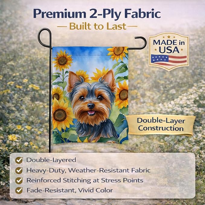 Caroline's Treasures DAC6178GF Yorkshire Terrier in Sunflowers Garden Flag Mailbox Flag Decorative Yard Flag Banner Outside Patio Artwork Yard Flower Beds, Garden Size, Multicolor