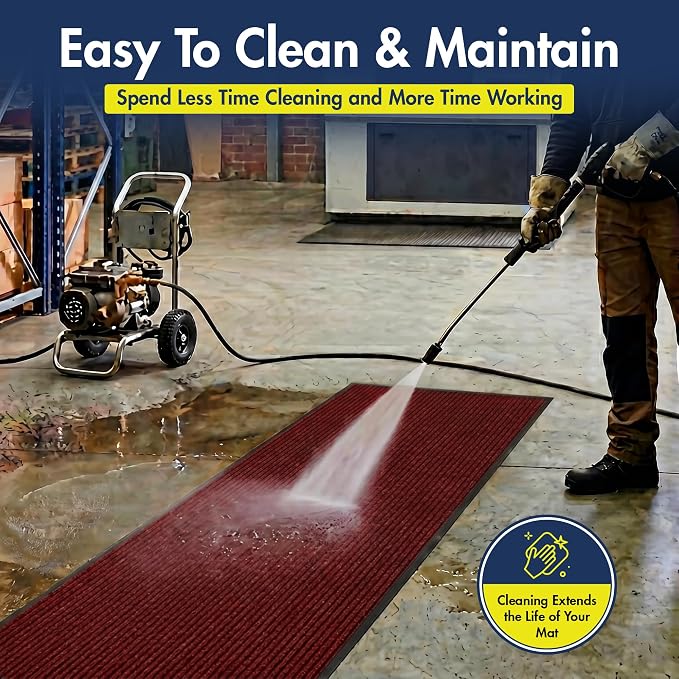 Notrax 109 Industrial Door Mat, 3' x 10' Large Entrance Mat, Heavy Duty Commercial Rugs for Entryway, Welcome Lobbies, Garage, and Mudroom, Made in the USA, Red, Brush Step 109S0310RB