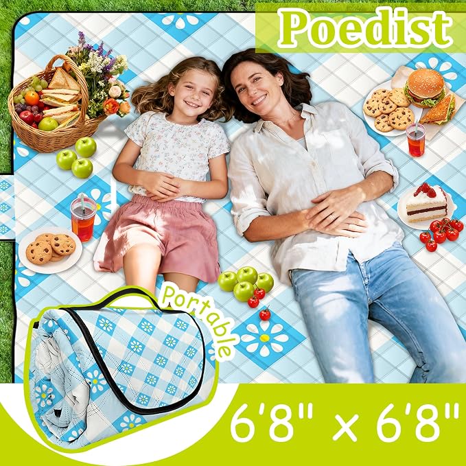 Extra Large Picnic Blanket Waterproof,80"x 80"Foldable Machine Washable Beach Blankets,Outdoor Blanket for 6-8 Adults,Picnic Mat Suitable for Indoor Crawling,Park Beach,Camping,Hiking,Travel( Blue)
